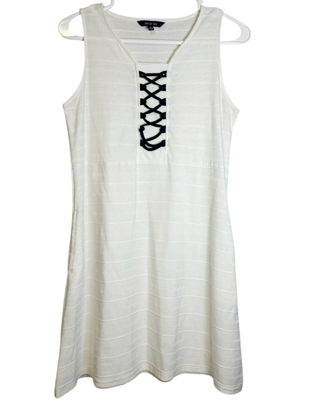 Yak & Yeti Nepal Cotton Lace Up Mini Dress Boho Hippie Festival Coastal Small